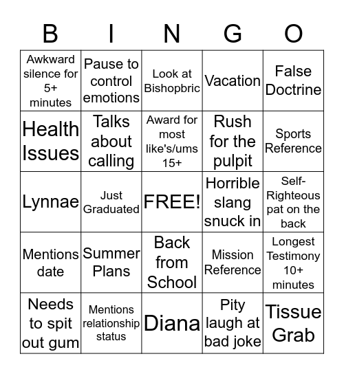 June Edition Bingo Card