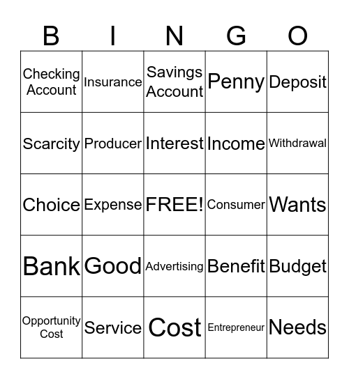 Bank It! Bingo Card