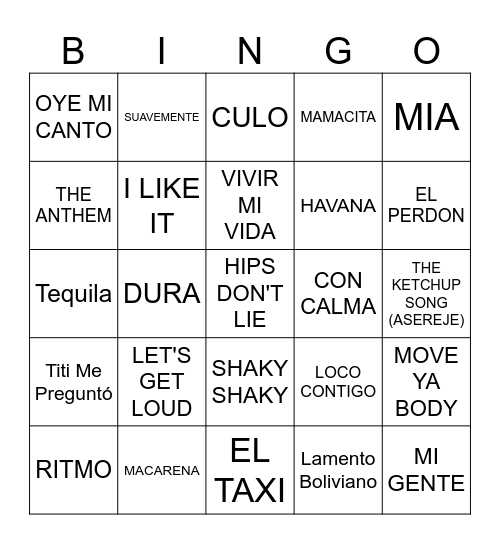 LATINO VIBES Bingo Card