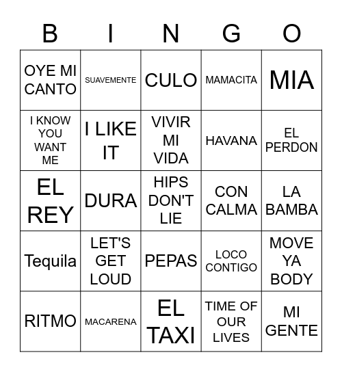 Latino Vibez Bingo Card