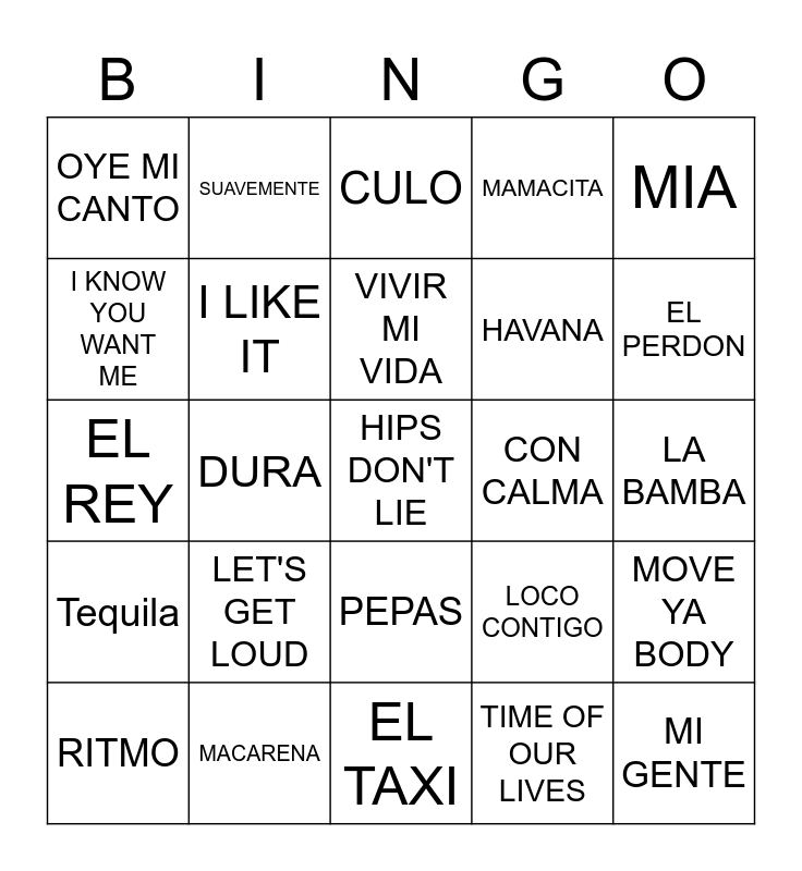 LATIN FLAVOR Bingo Card