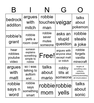 roddie bingie Bingo Card