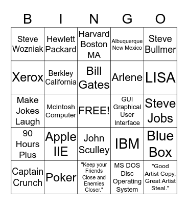 Pirates of Silicon Valley Bingo Card