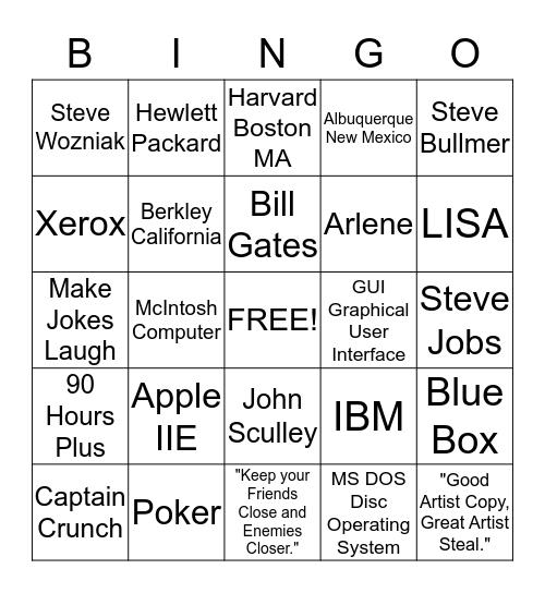 Pirates of Silicon Valley Bingo Card