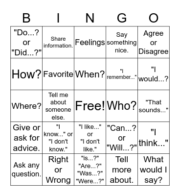 Conversation Bingo Card