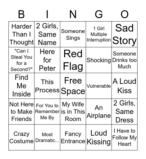 Bachelor Bingo  Bingo Card