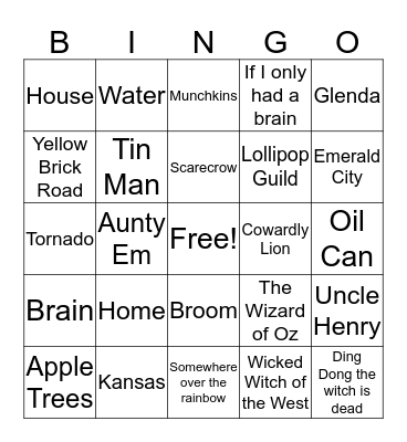 Wizard of OZ Bingo Card