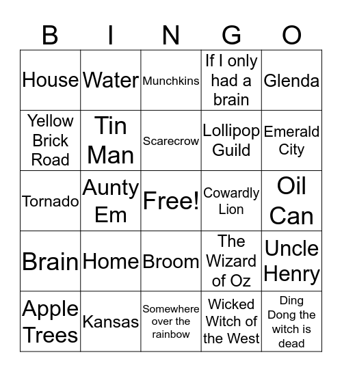 Wizard of OZ Bingo Card