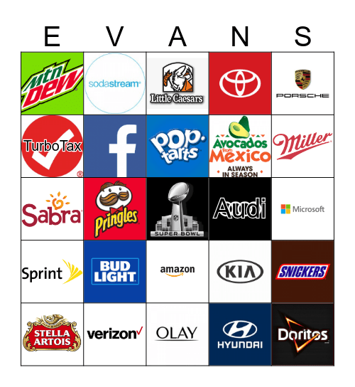 Superbowl Commercial Bingo 2020 Bingo Card