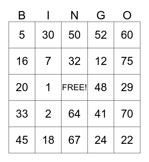 Untitled Bingo Card