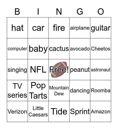 Super Bowl Commercial Bingo Card