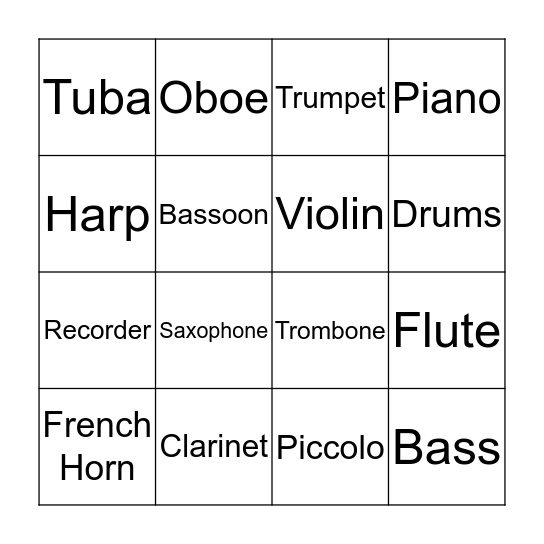 Instrument Bingo Card