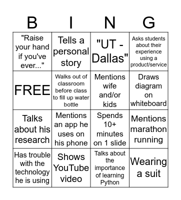 MIS 301 BINGO Card