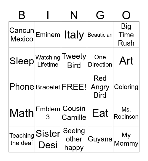 What makes DaJah tick Bingo Card