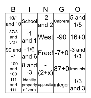 Vocabulary Bingo Card