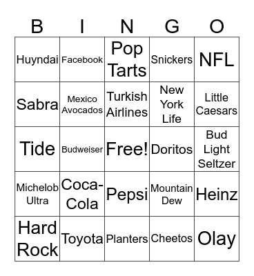 Super Bowl LIV - Commercial Bingo Card