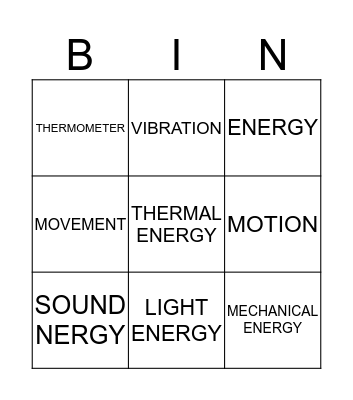 Energy Vocabulary Bingo Card