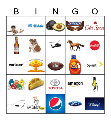 Super Bowl Commercial BINGO! Bingo Card
