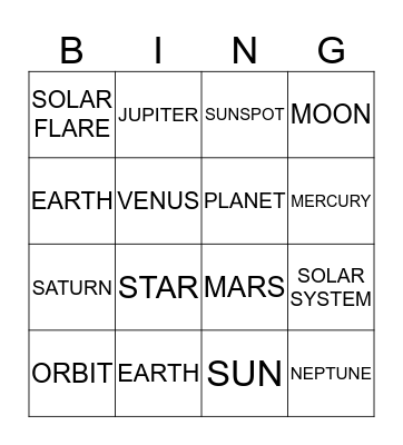 Space Vocabulary Bingo Card