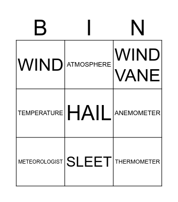 Weather Vocabulary Bingo Card