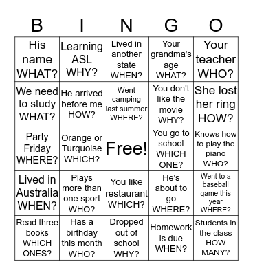 Bingo - WH ?'s Bingo Card