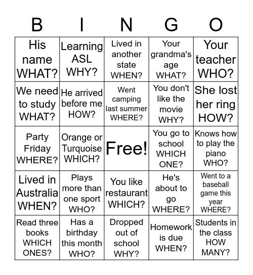 Bingo - WH ?'s Bingo Card