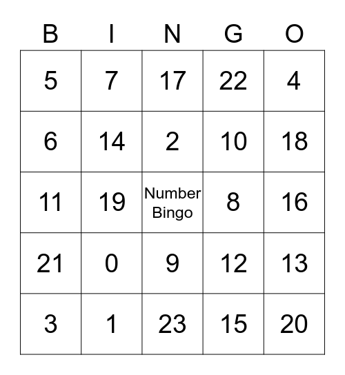 Number Bingo Card