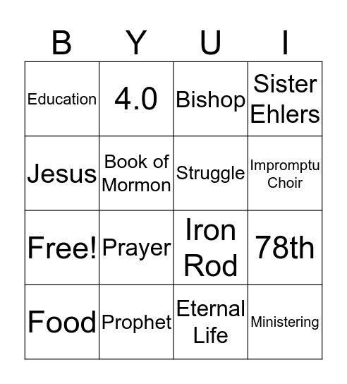 BYUI Bingo Card