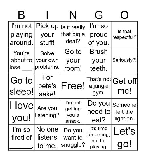 Martin Parents Bingo Card