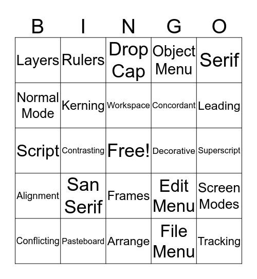 InDesign Bingo Card