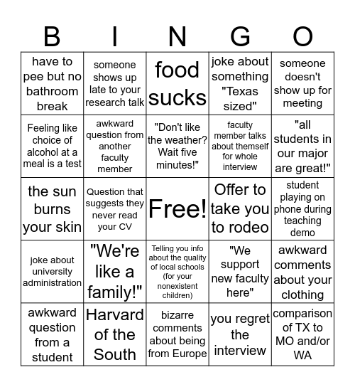 Interview Bingo! Bingo Card