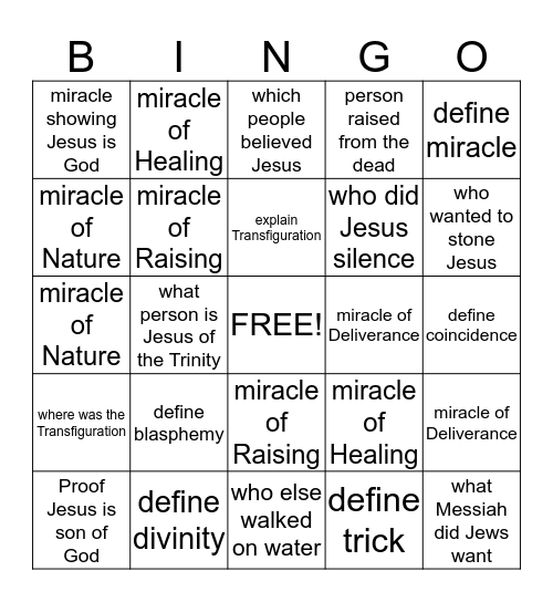 The Father and I Are One Bingo Card
