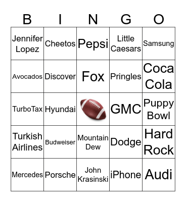 Super Bowl Bingo Card