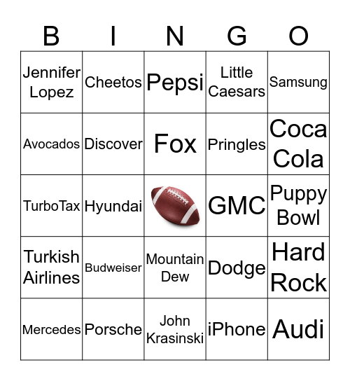 Super Bowl Bingo Card
