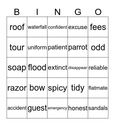 English  Bingo Card