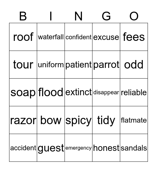 English  Bingo Card