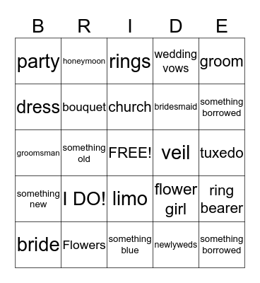 Bridal Bingo Card