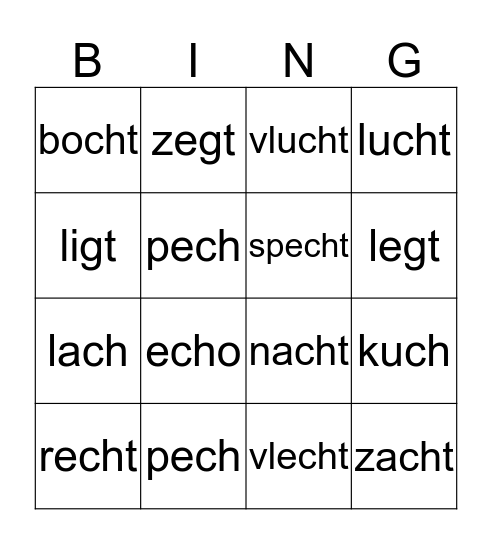 ch-woorden bingo Card