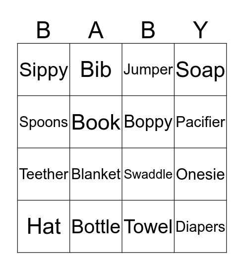 Baby Bingo Card