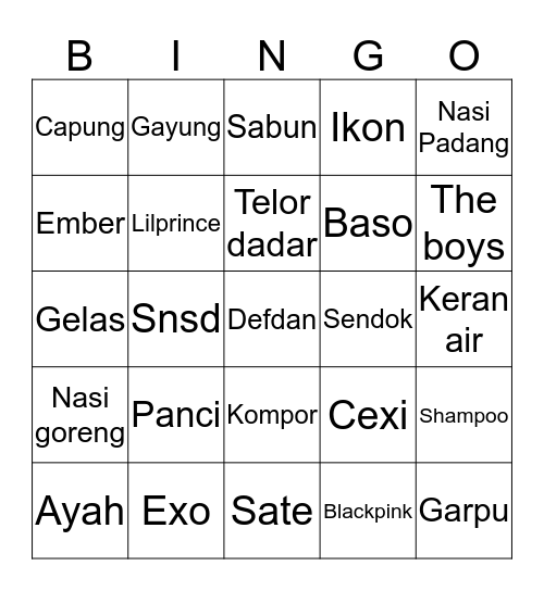 Punya mina Bingo Card