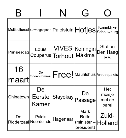 Den Haag  - Vakkenstage Bingo Card