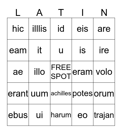 LATIN Bingo Card