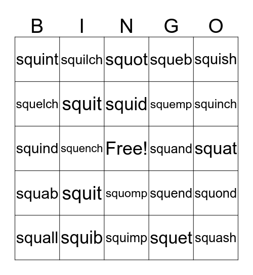squ Bingo Card