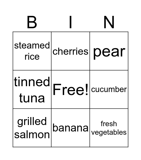 FOOD Bingo Card