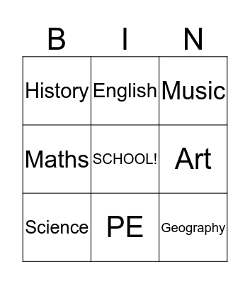 School Timetable Bingo Card
