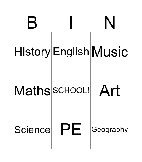 School Timetable Bingo Card