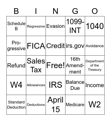 Taxes, Taxes, Taxes Bingo Card