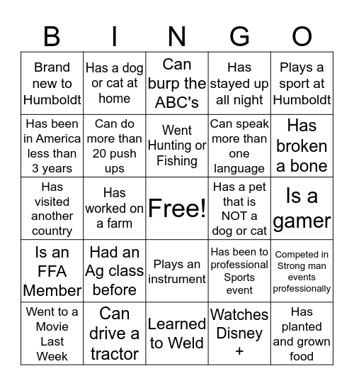 Get Know Agriculture Bingo Card