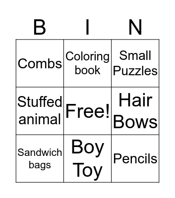 Operation Christmas Child Bingo Card