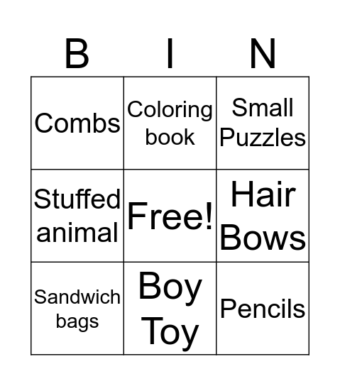 Operation Christmas Child Bingo Card